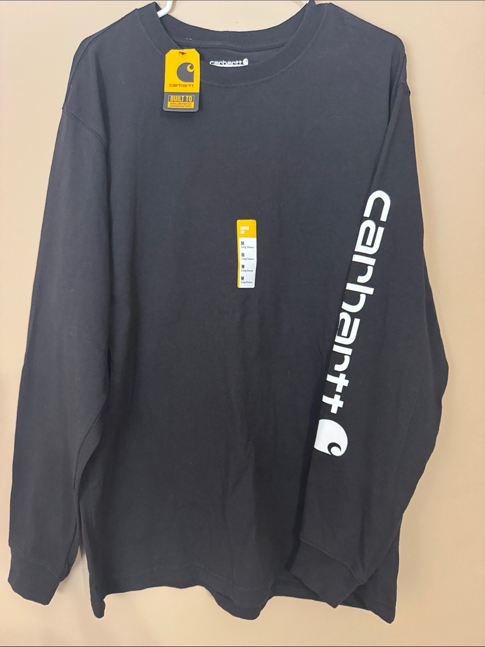 Carhartt Black Long-Sleeve Tee with White Sleeve Logo